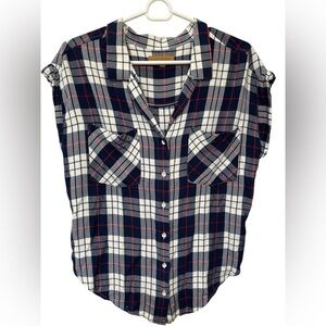 Jachs Girlfriend Plaid Button-Up Sleeveless Shirt - Black, White, Red